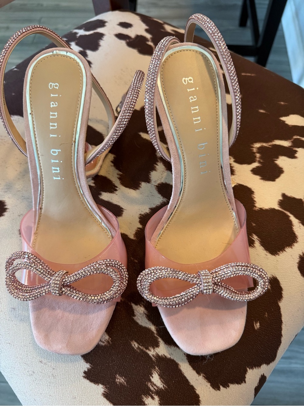 Gianni Bini Blush Pink Crystal Bow Slingback Heels